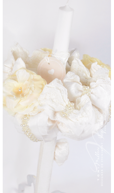 Lumanare de botez pentru fetite cu dantela si perle, 65x4cm, Boutique  5